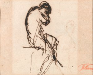 着席の女性、軽くドレープ 作： George Romney